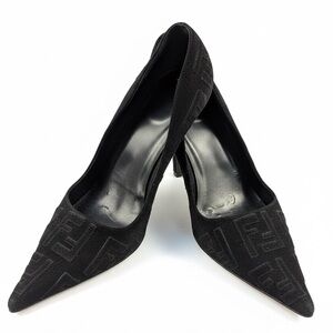 Fendi Black Suede Pointed Toe Logo Pumps